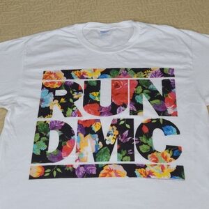 Retro RUN DMC rap group floral logo T shirt size M